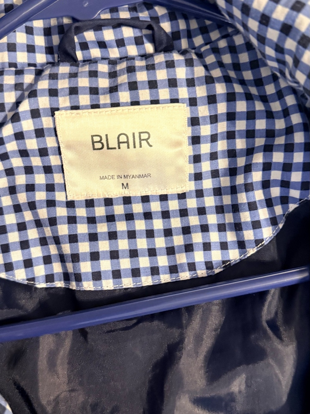 Blair Navy Blue Hooded Utility Rain Jacket Gingham Trim Coat - Picture 8 of 11